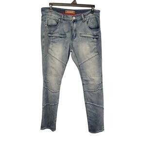Kleep Men's 36x34 Skinny Moto Jeans Light Wash Distressed Skater Grunge Punk‎